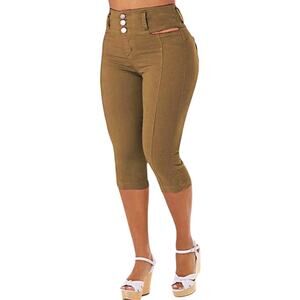 NWT Flamingals Cut Out Mid-Rise Skinny Capri Brown Pants Women's M 29X17